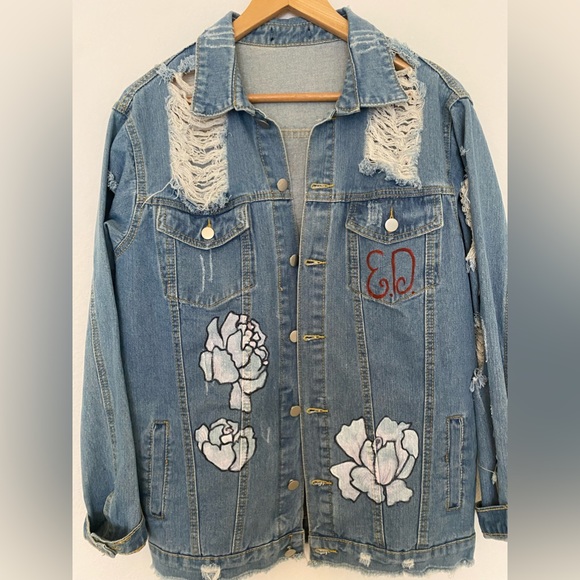 NWOT-Custom Made Hand painted Denim Jacket - Picture 2 of 5